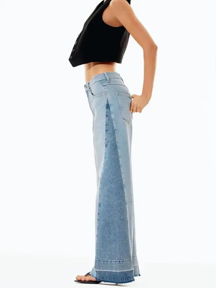 2025 Ropa Y2K mode contraste Patchwork Vintage bleu Baggy jean pantalon pour femmes vêtements droite dame élégant Denim pantalon
