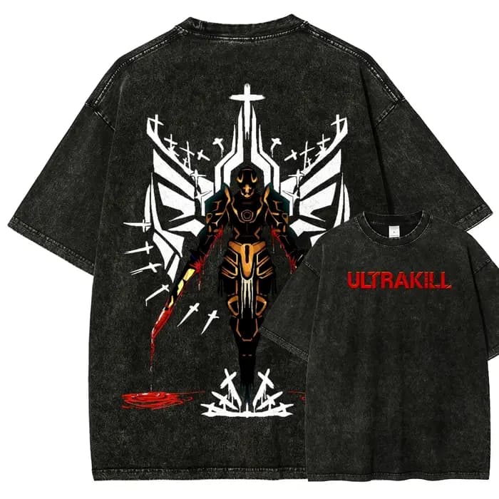 Ultrakill Nouveau modèle T-shirt délavé pour les amateurs d'anime, vêtements de caractère, coupe ove