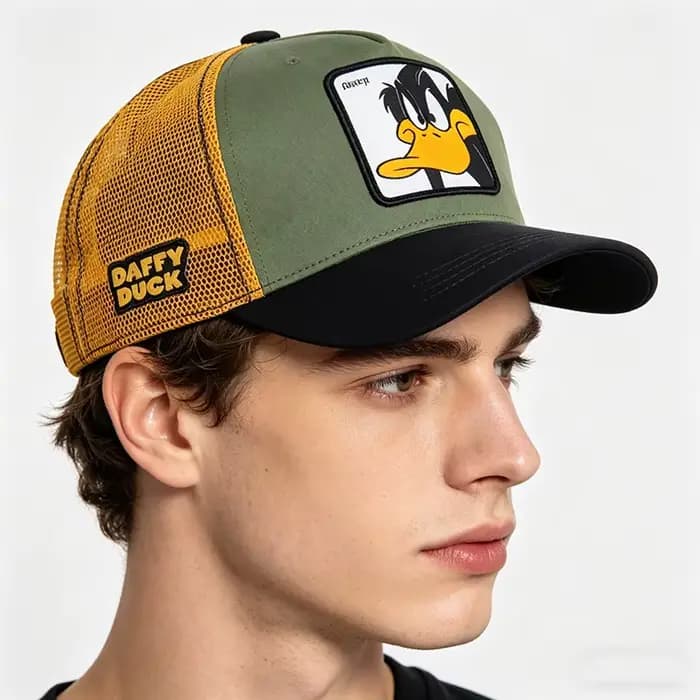 Casquette de baseball brodée motif canard de dessin animé, respirante en maille, chapeau de soleil mignon avec design monstre à grande bouche, réglable pour l'extérieur