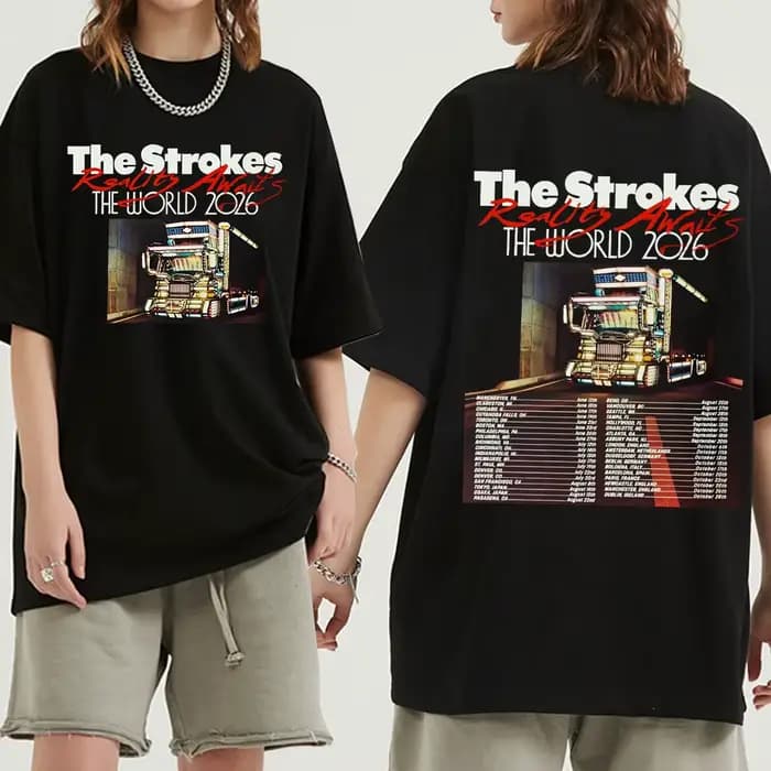 Reality Awaits North America Tour 2026 T-shirt The Strokes Band Design T-shirts imprimés en coton à manches courtes pour hommes