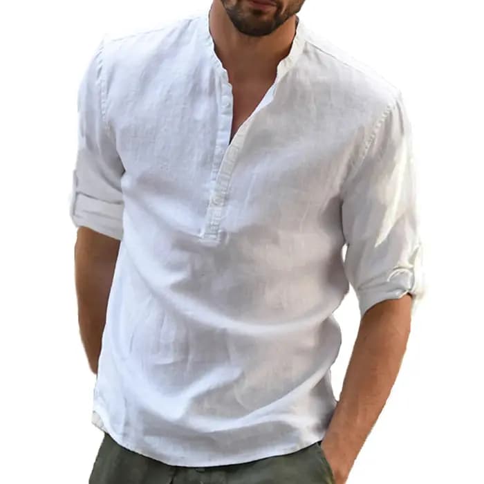 KB nouveaux hommes blouse décontractée coton lin chemise hauts amples à manches longues t-shirt printemps automne