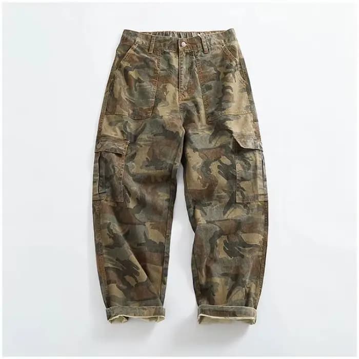 Pantalon cargo décontracté pour homme, style japonais, extérieur, multi-poches, ample, rétro, profil