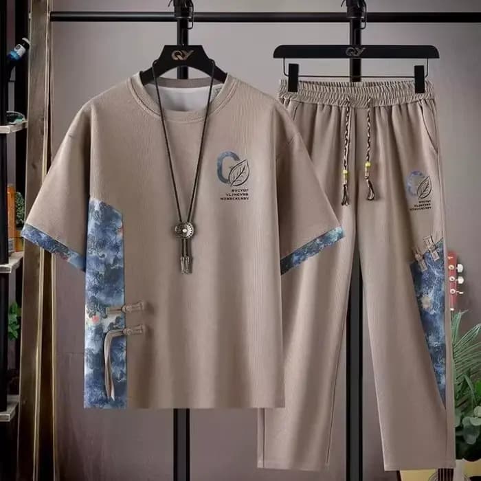 Hommes T-shirts pantalons décontractés 2 pièces ensemble nouveau automne surdimensionné noir survêtement M-8XL
