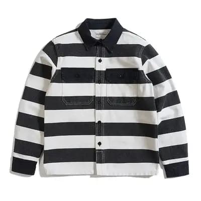 Automne nouveau américain rétro 16oz lourd prisonnier rayé veste hommes mode pur coton lavé épais toile moto manteau