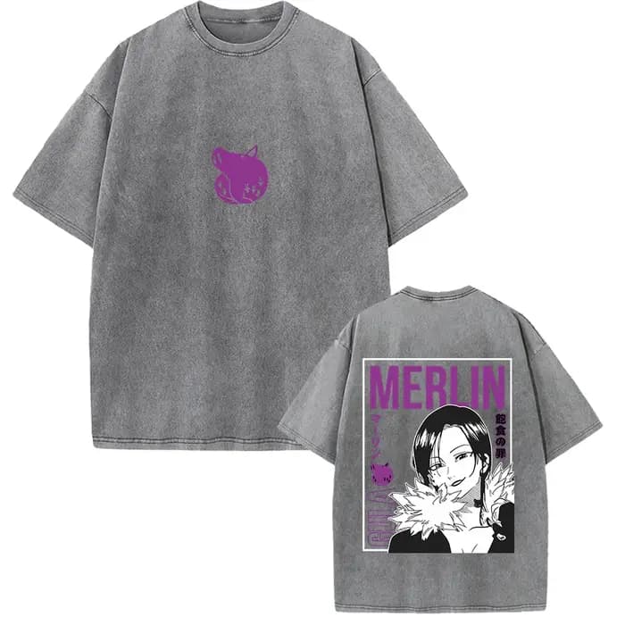 Merlin les sept péchés capitaux graphique T-shirt Manga Vintage lavé surdimensionné