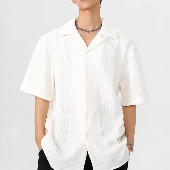 T-shirt décontracté polyvalent à col cubain texturé à manches courtes pour homme – Nouvelle collection été 2026