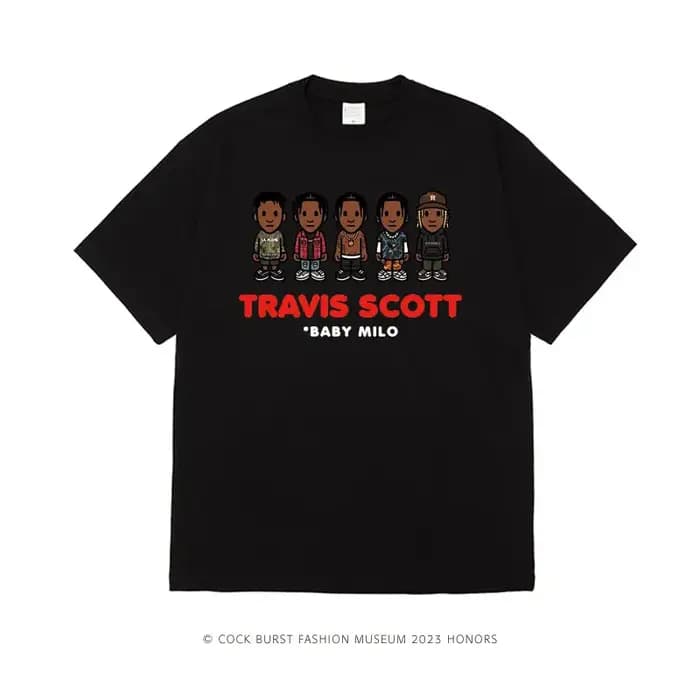 T-shirt à manches courtes avec imprimé de dessin animé Travis Scott Rap Hip-hop pour hommes et femmes