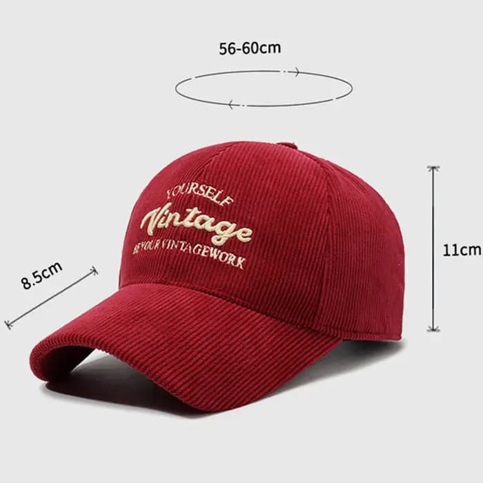 Casquette de baseball en velours côtelé rouge-brun vintage FS avec lettres 3D