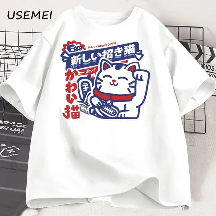 Kawaii Anime chat imprimé T-Shirt Style japonais coton