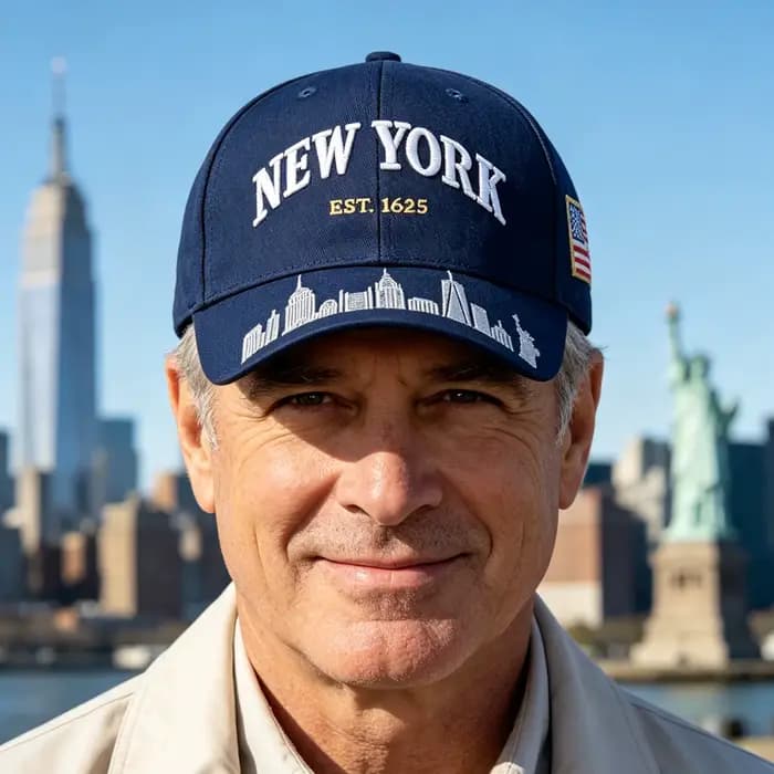 Casquette de baseball brodée New York, chapeau bleu marine avec la skyline de la ville, cadeau NYC, Empire State, Statue de la Liberté, en coton sergé.