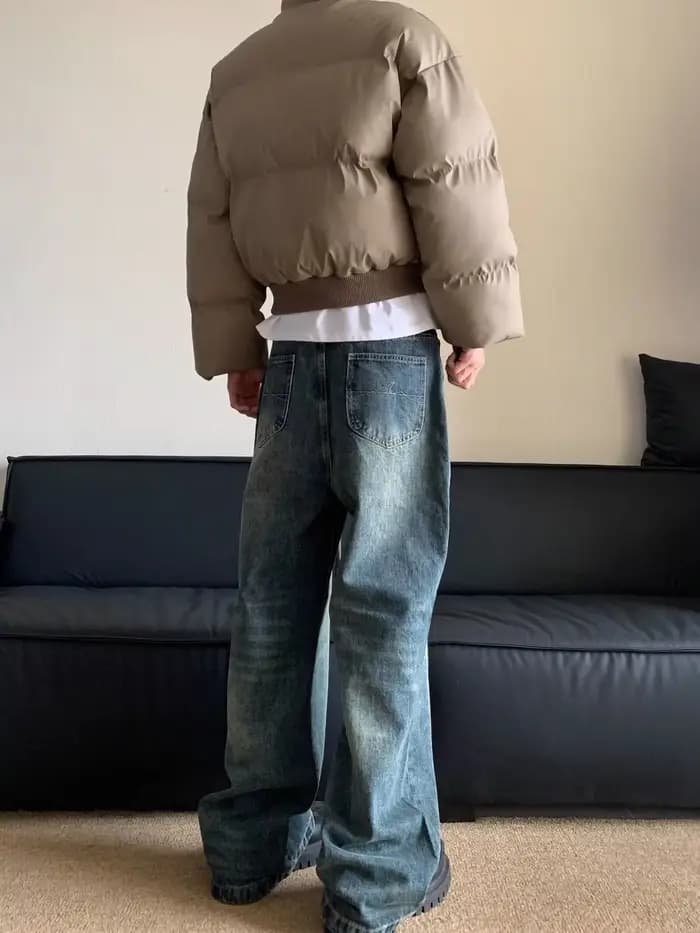 Jean rétro américain pour hommes, Streetwear avec lettres imprimées, pantalon droit ample, délavé, tendance, marque, Denim, printemps automne