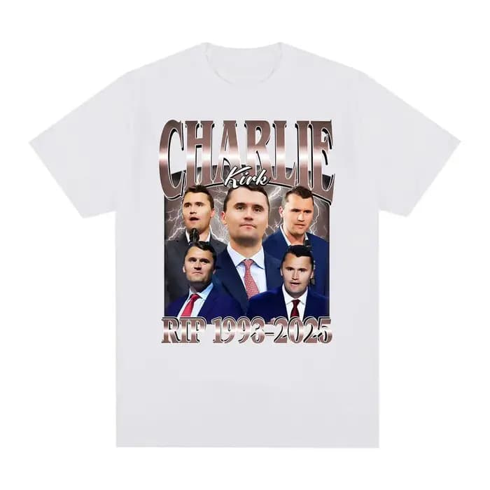 Comique Charlie Kirk RIP 1993-2025 politique commémorative rétro graphique hommes et femmes été imprimé pur T-shirt