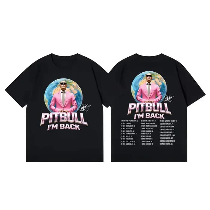 Pitbull Mr.worldwide I'm Back Tour 2026 T-shirts graphiques à la mode Hip Hop à manches courtes pour