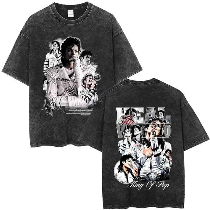 T-shirt graphique vintage lavé Michael Jackson King of Pop pour hommes et femmes, T-shirts rétro roc