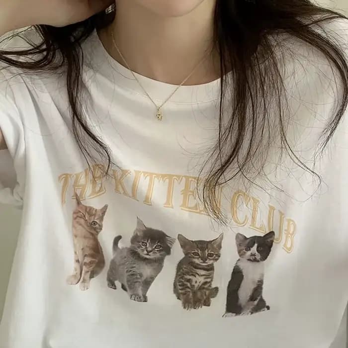 T-shirt manches courtes femme, streetwear en coton blanc, grunge, mignon