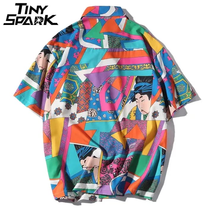 Hommes lâche Hip Hop chemise Harajuku japonais Ukiyo E Anime