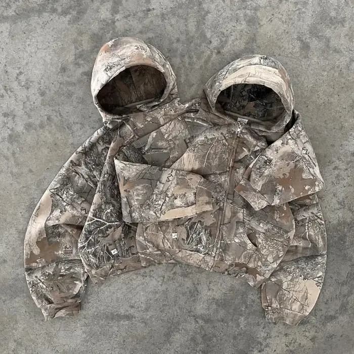 Streetwear sweat à capuche zippé Y2K vêtements hommes femmes Harajuku gothique rétro camouflage graphique