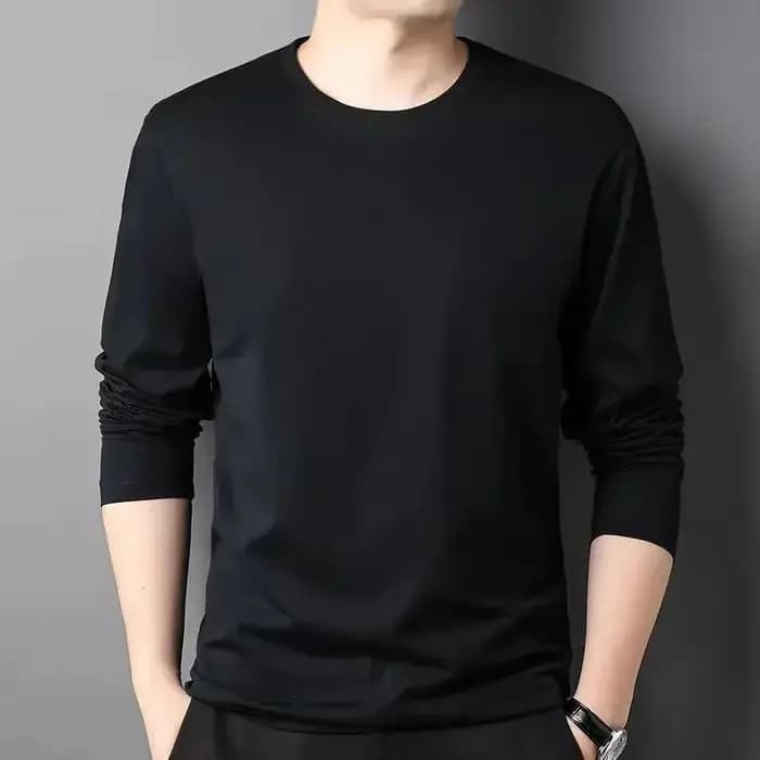 T-shirt décontracté à manches longues et col rond pour homme – Tendance