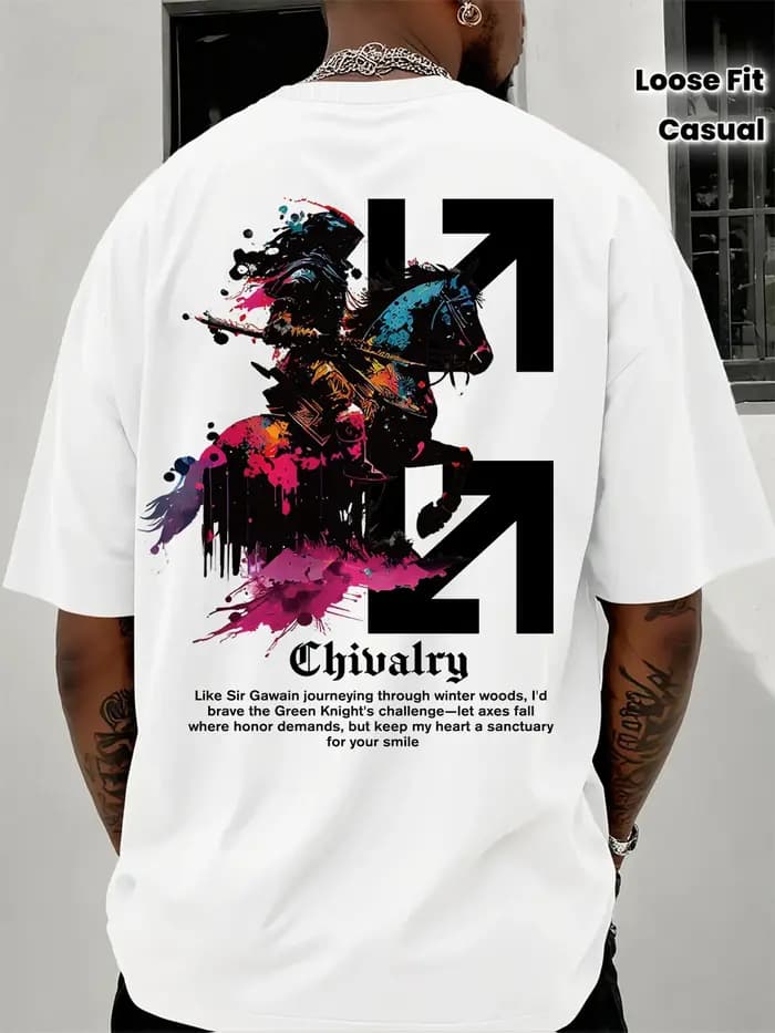 T-shirt décontracté d'été pour homme à manches courtes avec motif chevalier et hache, col rond, coup