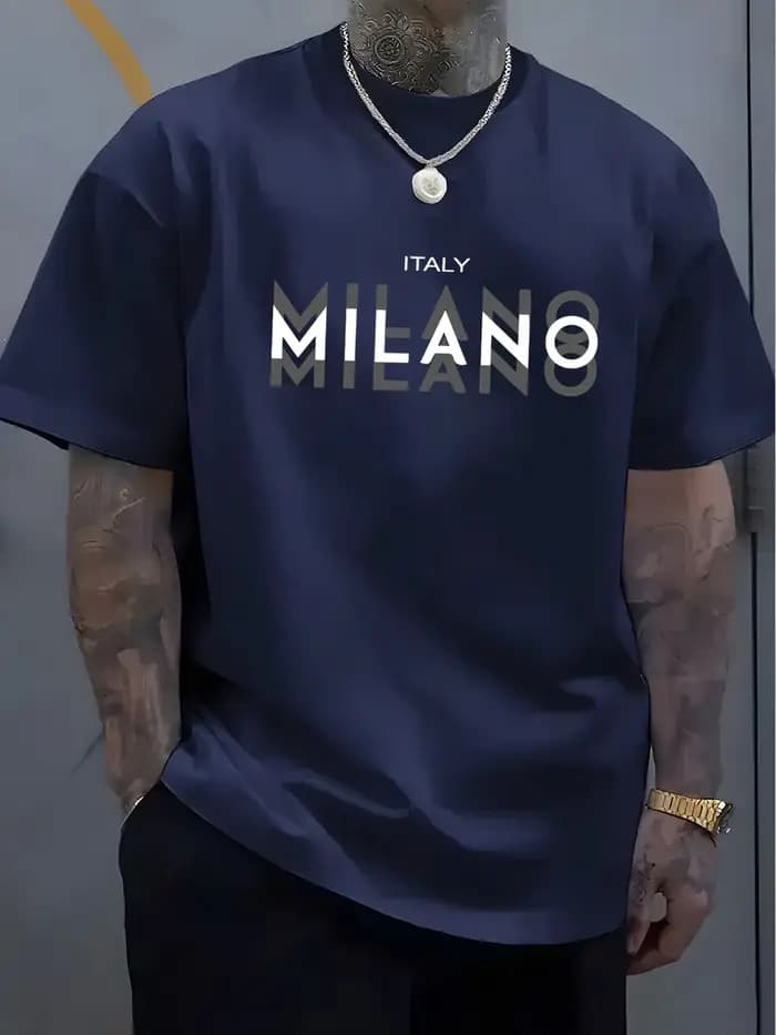 Été hommes 100% pur coton décontracté coupe ample grande taille italie MILANO imprimé confortable col rond à manches courtes T-shirt haut