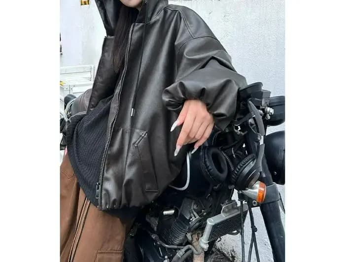 Veste en cuir à capuche Vintage pour hommes et femmes
