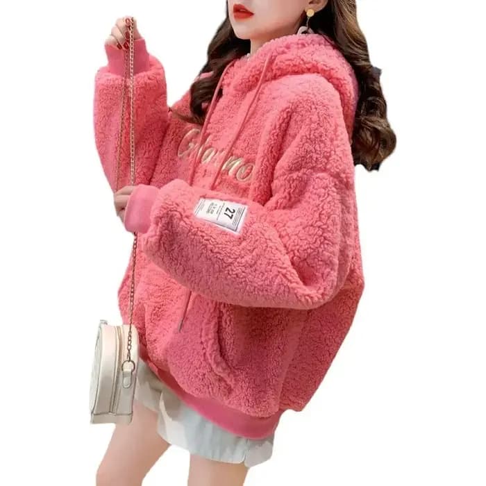Sweat à capuche épais doublé polaire en velours d'agneau pour femme