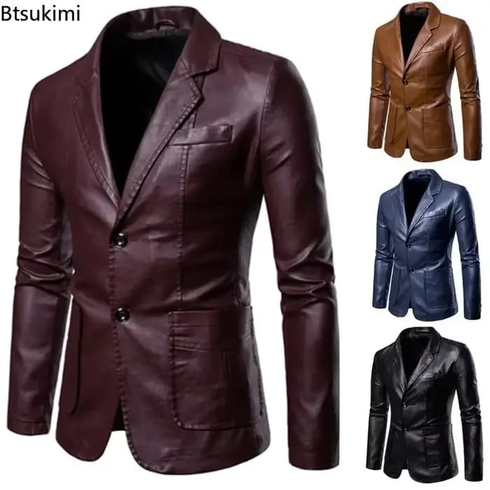 2026 costumes en cuir pour hommes vestes Blazers mince mode mâle pardessus