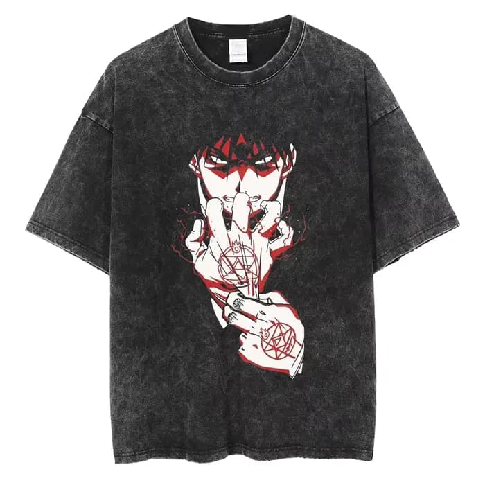T-shirt vintage délavé Edward Elric pour homme, style rétro années 90, motif Fullmetal Alchemist, co