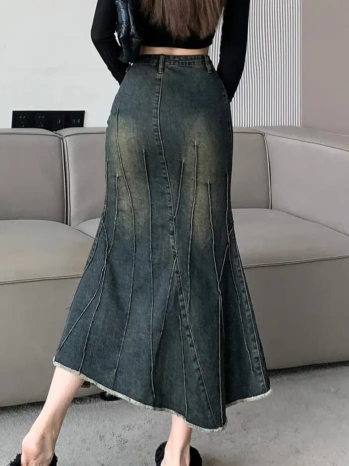 Vintage déchiré femmes sirène jupe 2023 nouvelle mode Y2K Streetwear jean jupes femme rétro décontracté irrégulière