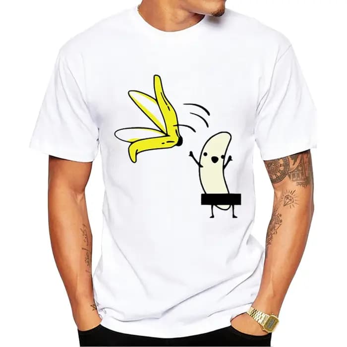 TEEHUB – T-Shirt Hipster à manches courtes pour homme, humoristique et Cool, avec banane nue imprimé