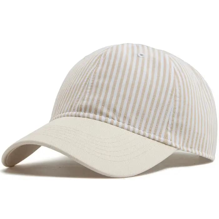 Casquette de baseball rayée unisexe beige vintage, souple et décontractée, style 'Dad Hat' et Snapback, avec visière, pour le printemps et l'été, mode et usage quotidien