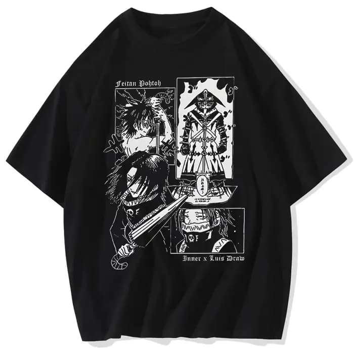 T-shirt homme coton streetwear style manga anime oversize hip hop bleu ciel ou gris pour homme décontracté été