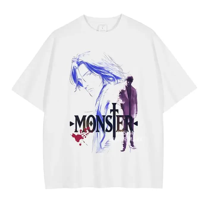 Anime monstre T-shirt Liebert Johan Vintage lavé hauts t-shirts Manga graphique à manches courtes