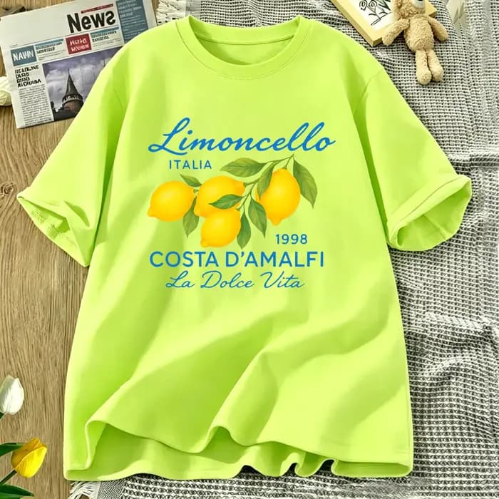 Limoncello Italia La Dolce Vita T-shirt à imprimé citron pour femme, décontracté, respirant, à manches courtes, en coton, coupe ample, col rond, pour l'été