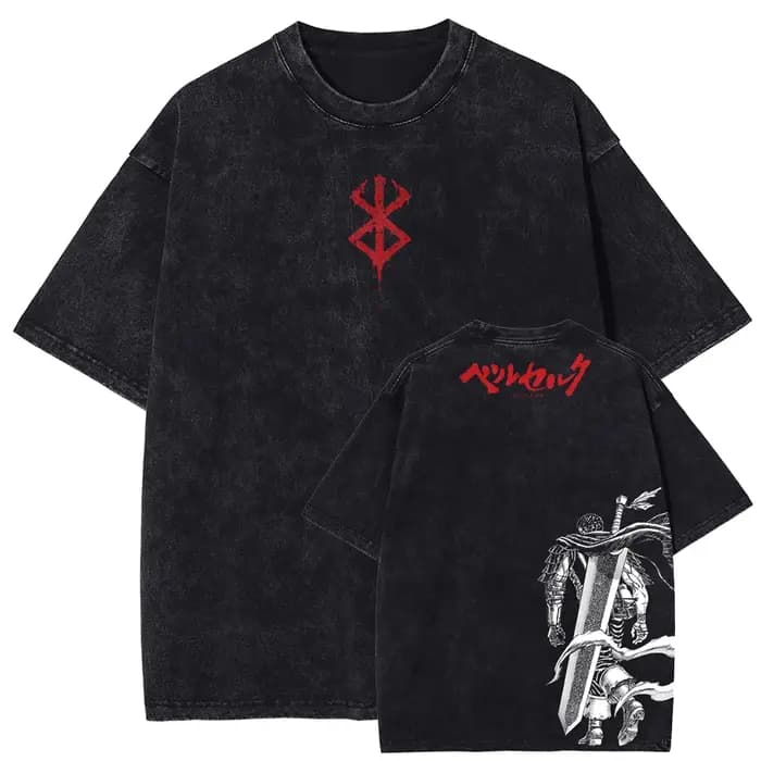 Berserk Guts Manga T-shirt graphique pour hommes femmes vêtements surdimensionné lavé coton T-shirt