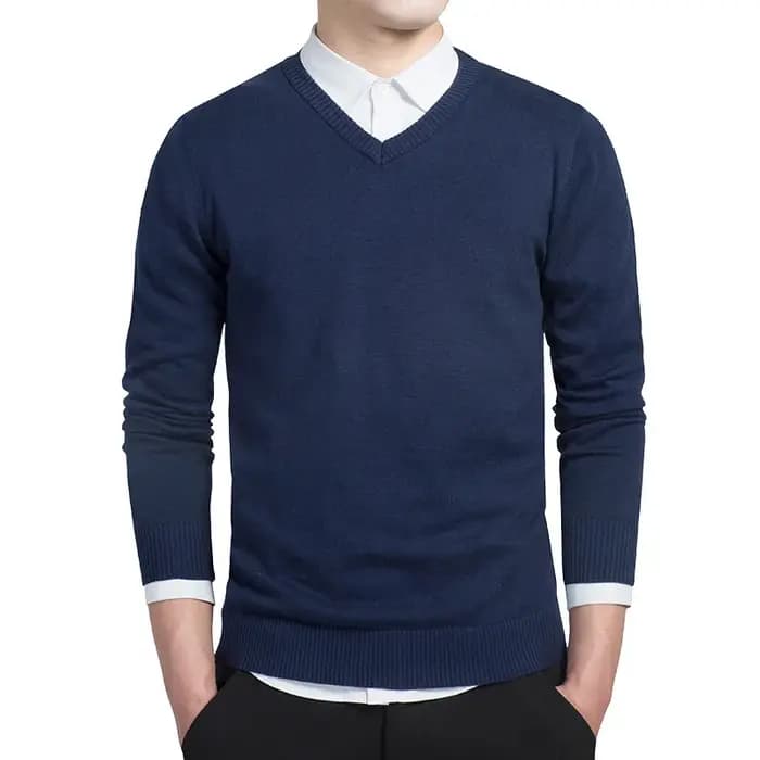 Pull Homme 2026 Automne Décontracté Col V Uni en Coton Tricoté Marque Vêtements Coupe Slim Pulls Masculins
