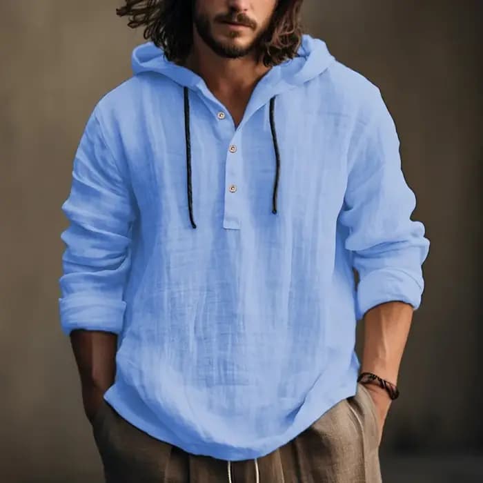2025 nouveaux hommes blouse décontractée coton lin chemise hauts amples à manches longues t-shirt pr