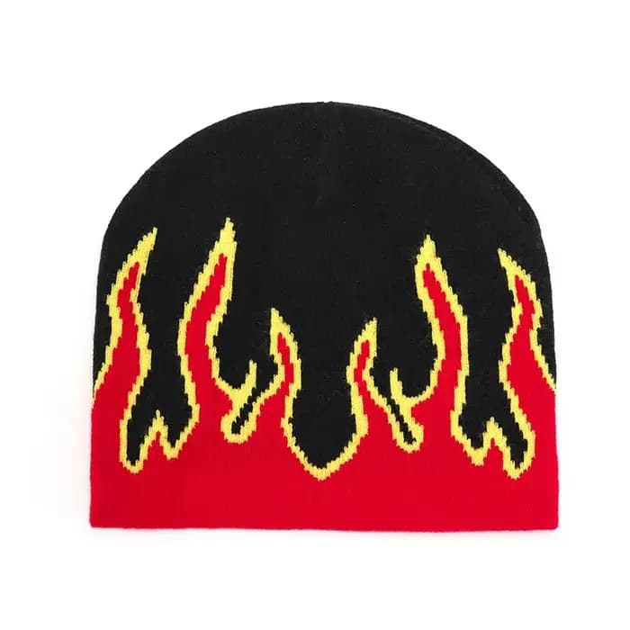 1 pièce de bonnet tricoté à motif de flamme imprimé double face