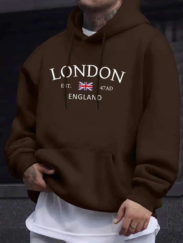 Sweat à capuche élégant imprimé drapeau de londres et d'angleterre
