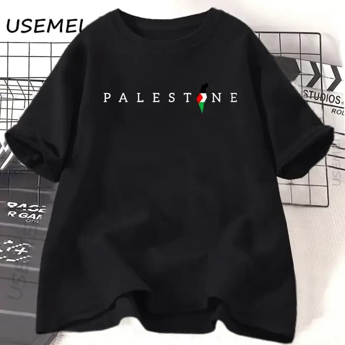 Drapeau palestinien imprimé t-shirt coton à manches courtes col rond t-shirts femme homme été ample