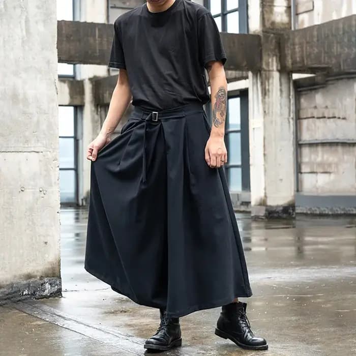 Streetwear japonais Baggy mode décontracté pantalon à jambes larges hommes Punk Hip Hop jupe