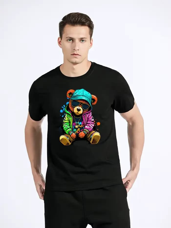 Ours en peluche jouant au Badminton T-shirt coton vêtements hauts graphiques Kawaii hommes femmes à manches courtes