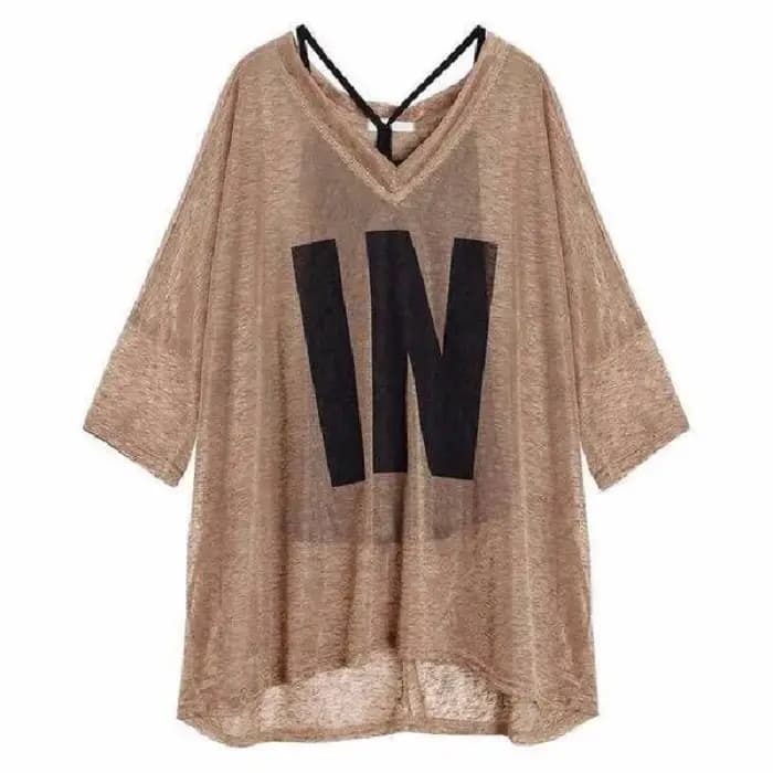 Femmes demi manches T-Shirts amples col en v été casual lettre impression cultures hauts pulls