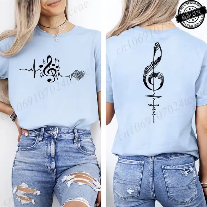 T-shirt imprimé avec notes musicales pour femmes