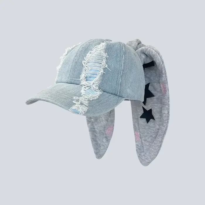 Niche Y2k oreilles de lapin Denim déchiré casquette de Baseball hommes et femmes personnalité foncée