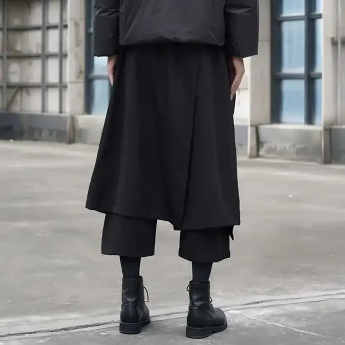 ARENS hommes Pantalon à jambes larges solide Joggers Streetwear taille élastique 2025 jupes irrégulières
