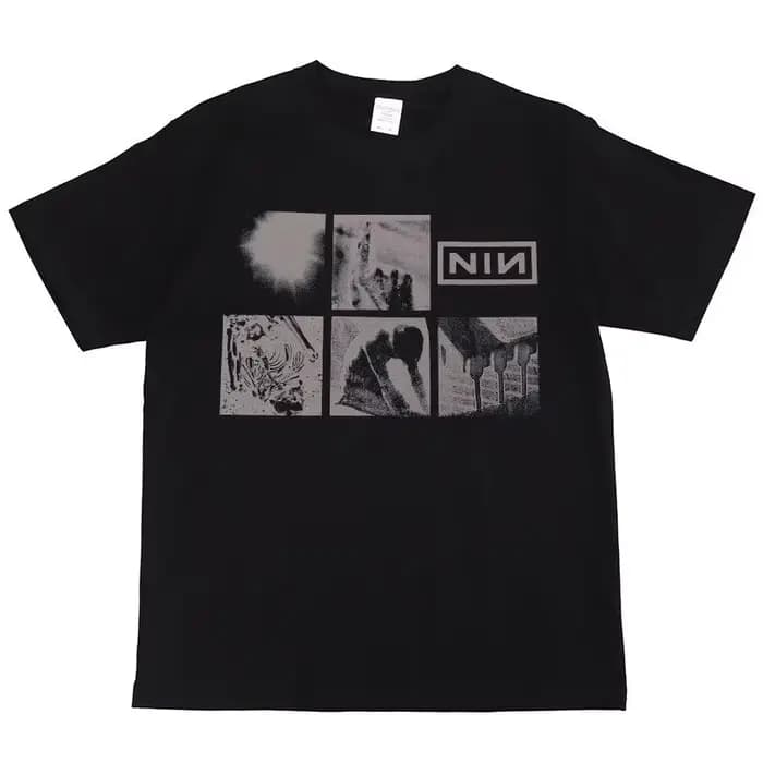 T-shirt à manches courtes rétro hip-hop américain imprimé offset Nine Inch Nails Rock Band