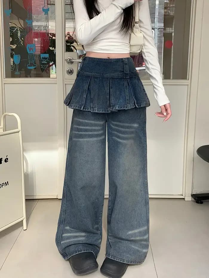 Jean ample vintage marron style Y2K streetwear 2026 pour femme – Pantalon en denim à jambe large