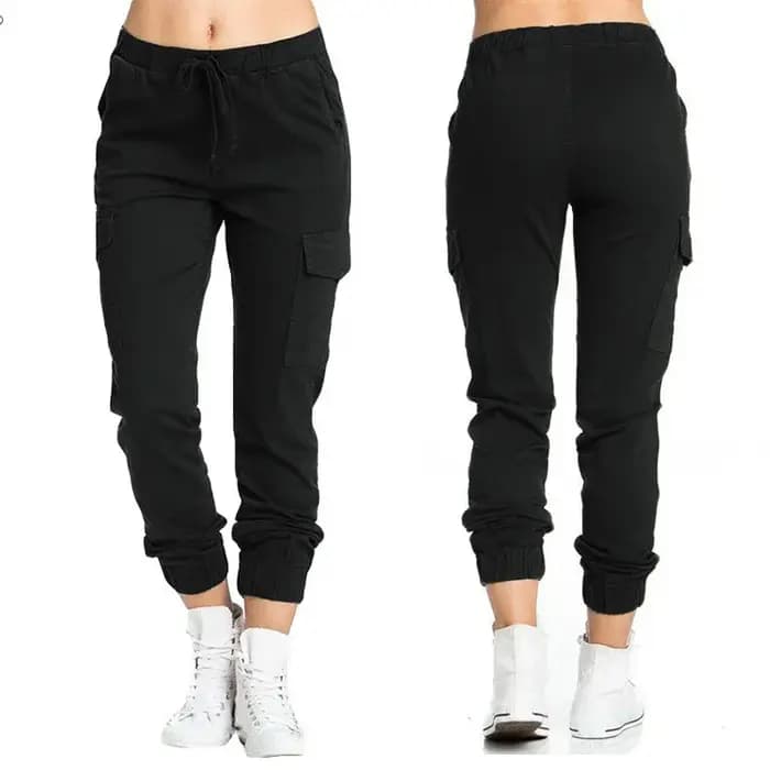Nouveau pantalon cargo jogger uni pour femme, multi-poches, cordon de serrage, taille élastique, pan