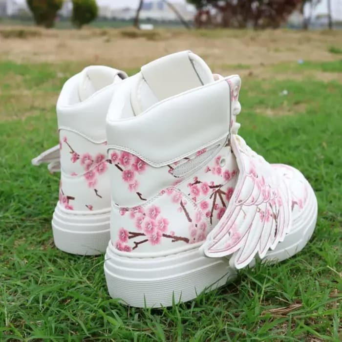 Baskets montantes tendance pour femme, style décontracté, avec talon épais à motif aile, grandes tailles, chaussures de sport à motif floral, baskets de créateur à talon plat